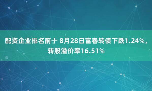 配资企业排名前十 8月28日富春转债下跌1.24%，转股溢价率16.51%